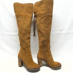 Franco Sarto Womens Elnora Cognac Suede Over The Knee OTK Fringe Boots size 7